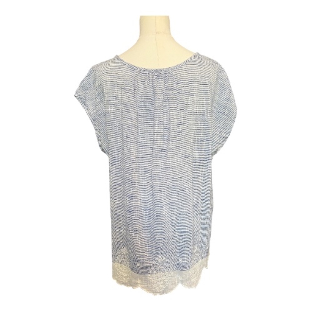 NWOT Sonoma blue & white embroidered hem short sleeve top – size XL - Picture 5 of 9